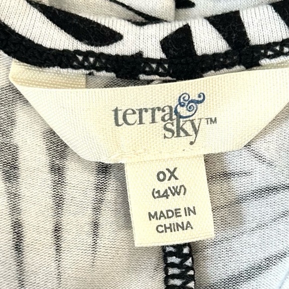 Terra & Sky Midi Tropical Racerback Black White Leaf Print Dress Plus Size 0 - Picture 10 of 11